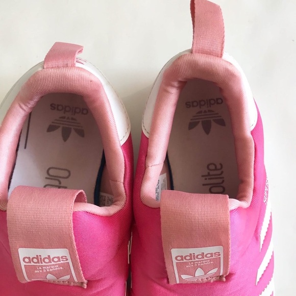 Adidas superstar pink 360 slip on sneakers GUC - crease toe cap size 2 youth - Picture 4 of 9